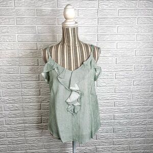 Wishlist Apparel Sweet Envy Green Striped Ruffled Sleeveless Tank Top Size Small